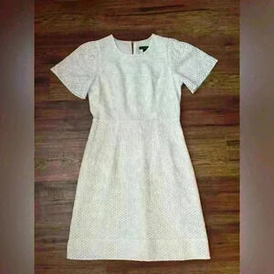J Crew White Cotton  Eyelet Flutter Sleeve Dress‎ Minimalist Preppy Coquette